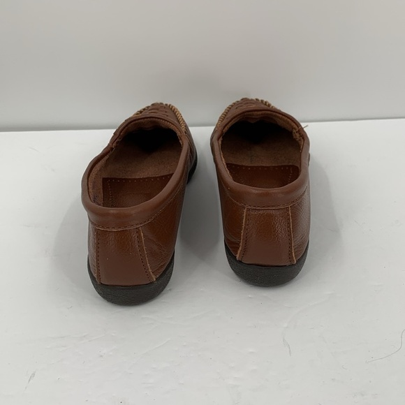 Minnetonka Moccasin brown leather shoe flat woven comfort USA slip-on women 10 - Picture 4 of 7